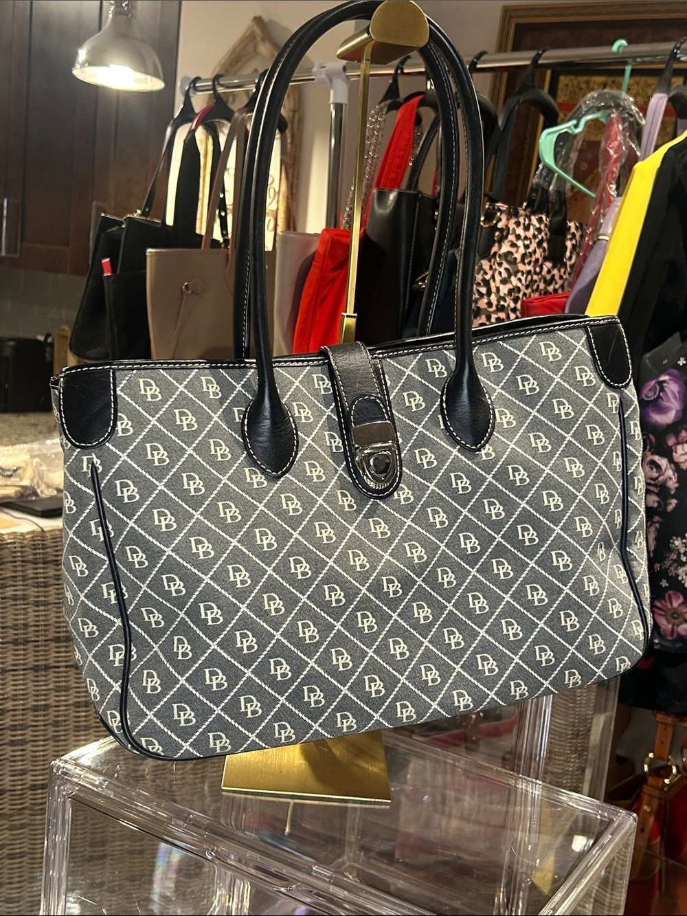 Dooney & Bourke Signature Monogram Canvas Satchel Tote Gray 15”x 5”x 10” NWOT